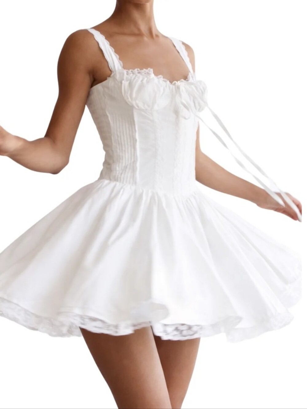 Maddy Paris Style Camille White Corset Milkmaid Mini Dress Coquette M (5)